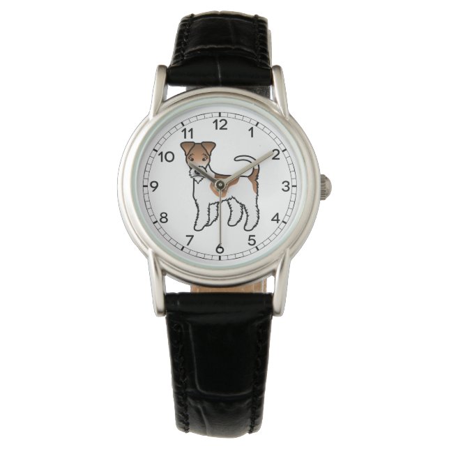 Vit och Tan Wire Fox Terrier Söt Tecknad Hund Armbandsur (Framsida)