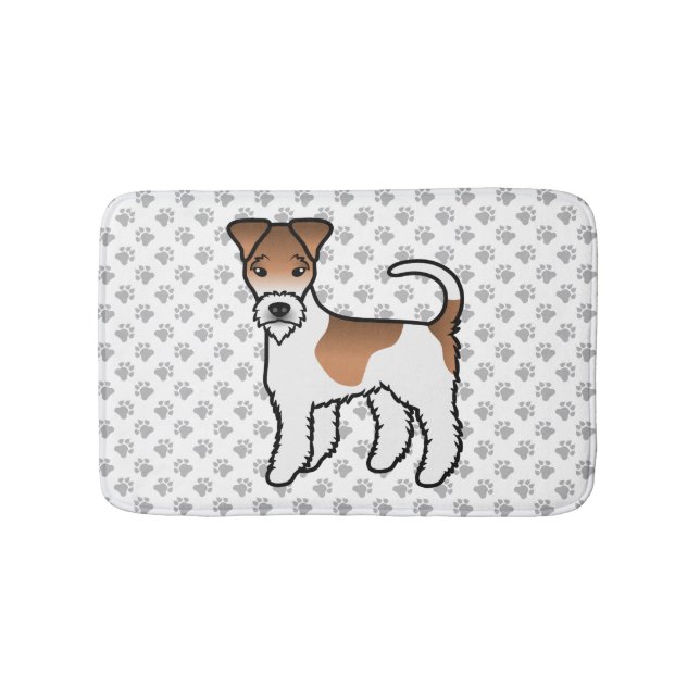 Vit och Tan Wire Fox Terrier Söt Tecknad Hund Badrumsmatta (Framsidan)