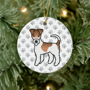 Vit och Tan Wire Fox Terrier Söt Tecknad Hund Julgransprydnad Keramik