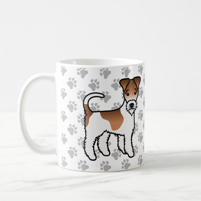 Vit och Tan Wire Fox Terrier Söt Tecknad Hund Kaffemugg (Vänster)