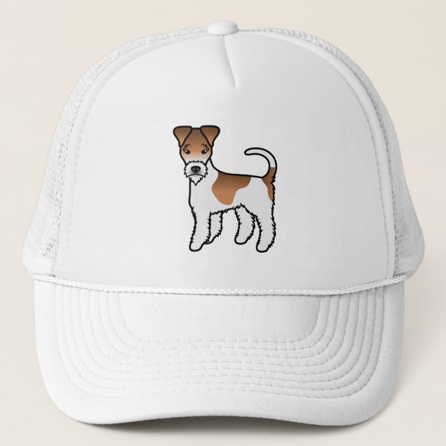 Vit och Tan Wire Fox Terrier Söt Tecknad Hund Keps (Framsida)