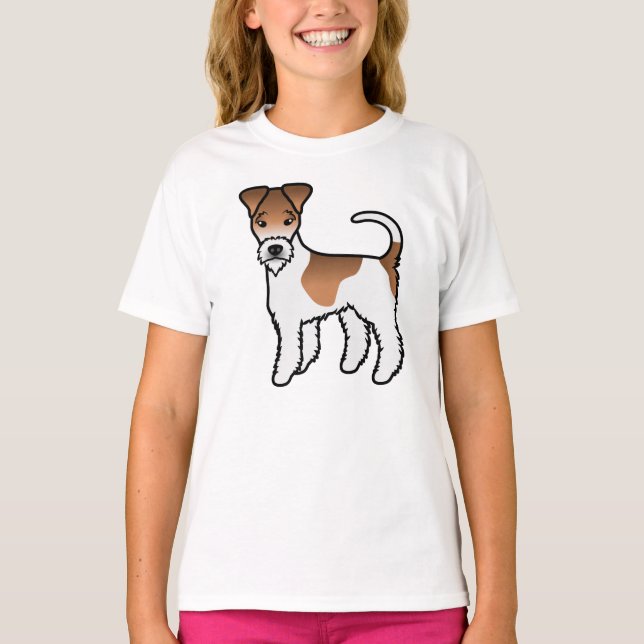 Vit och Tan Wire Fox Terrier Söt Tecknad Hund T Shirt (Framsida)