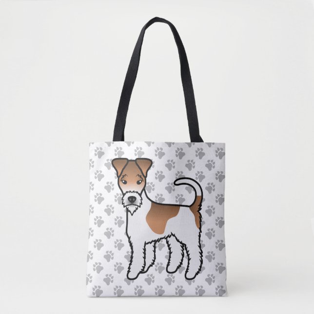 Vit och Tan Wire Fox Terrier Söt Tecknad Hund Tygkasse (Framsida)
