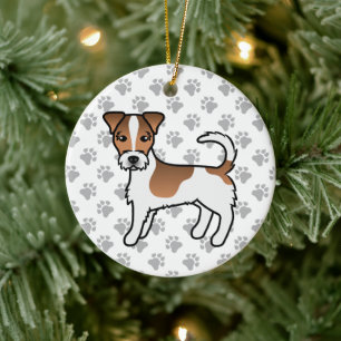 Vit och Tanstrimmig Grovhårig Jack Russell Terrier Julgransprydnad Keramik