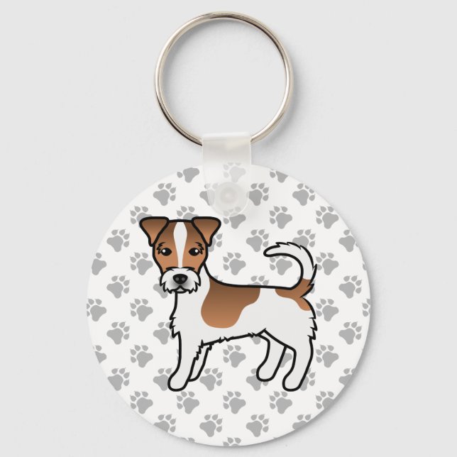 Vit och Tanstrimmig Grovhårig Jack Russell Terrier Nyckelring (Framsida)