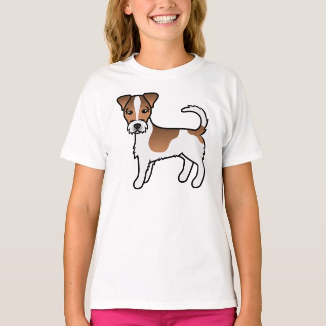 Vit och Tanstrimmig Grovhårig Jack Russell Terrier T Shirt (Framsida)
