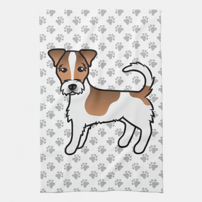 Vit och Tanstrimmig Jack Russell Terrier Hund med  Kökshandduk (Vertikal)