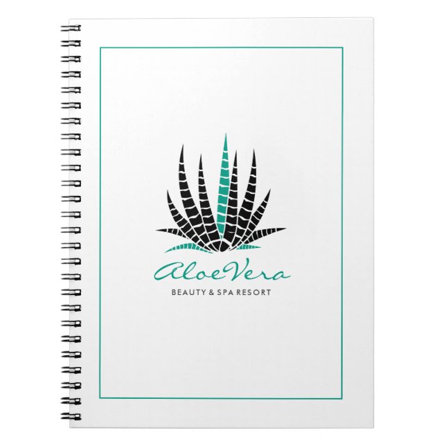 Vit och teal stiliserad Aloe Vera-illustration Anteckningsbok (Framsidan)