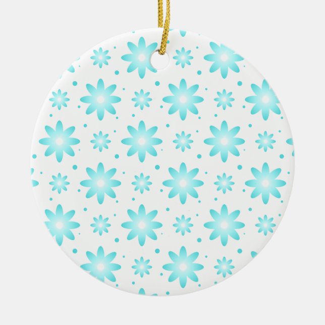 Vit och turkos, ömtålig daisy, punkter mönster julgransprydnad keramik (Framsidan)