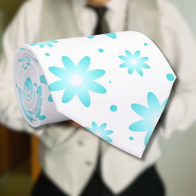 Vit och turkos, ömtålig daisy, punkter mönster slips (Skapare uppladdad)