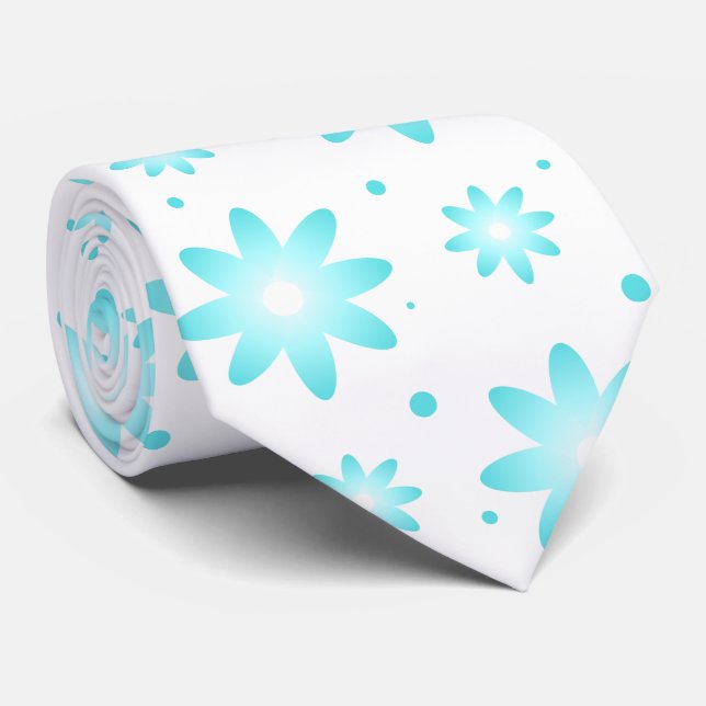 Vit och turkos, ömtålig daisy, punkter mönster slips (Rullad)