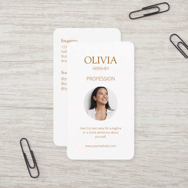 Vit/Ochre Photo Social QR-kod Visitkort (Fram/Back In Situ)