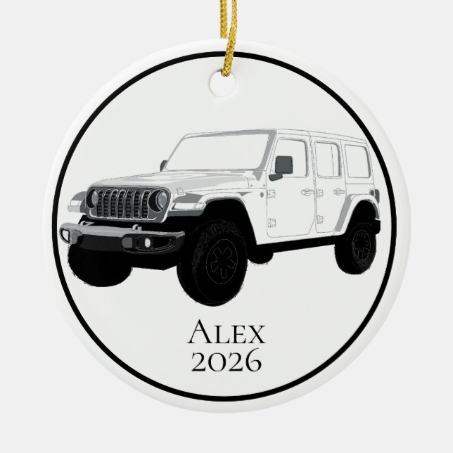 Vit Off-Road Nyttofordon 7 springa galler Julgransprydnad Keramik (Framsidan)