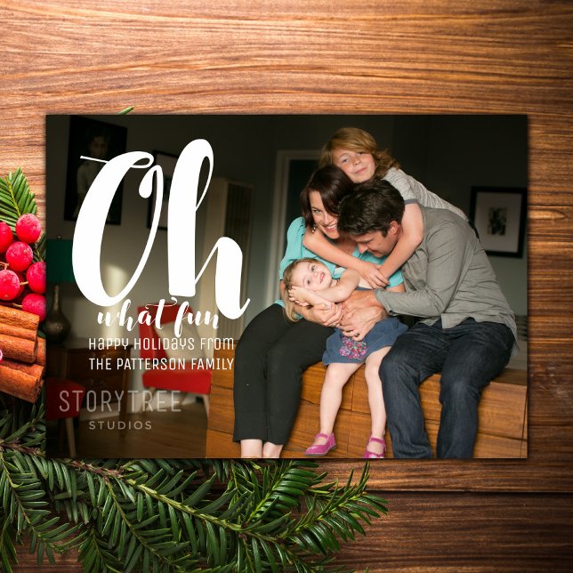 Vit OH-Helgdag, fotopatkort Julkort (White Oh What Fun Holiday Photo Card)