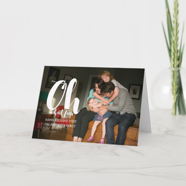 Vit Oh What Roligt Helgdag Photo Greeting Card Helgkort (Framsida)