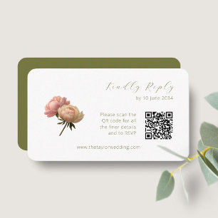Vit & Oliv   Chic Rosa Bröllop RSVP QR-kod  Tilläggskort