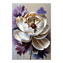 Vit Oljemålning av Pionblomma