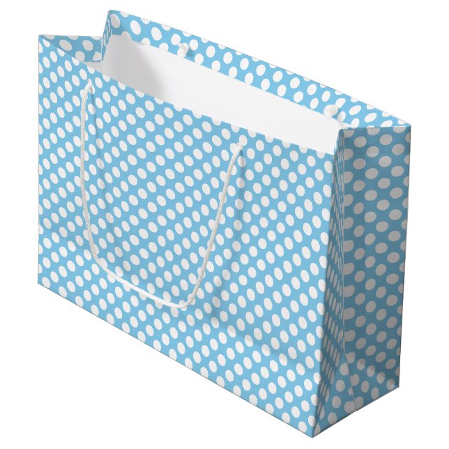 Vit om Baby blue medelStorleka Polka dots (Framsidan Vinklad)
