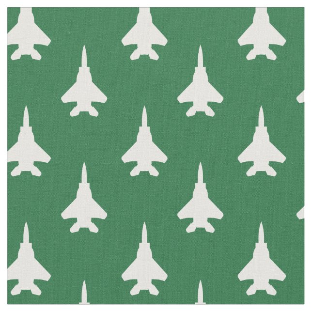 Vit om Grönt Strejka Eagle Fighter Jet Mönster Tyg (Närbild)