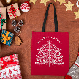 Vit om Red Scandinavian Folk Art Julgran Tygkasse