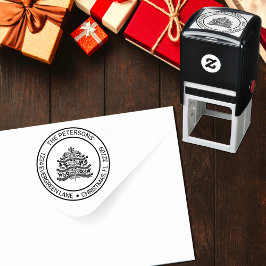 Vit om Röda skandinaviska Julgran Adress Självfärgande Stämpel