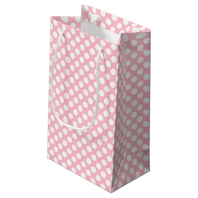 Vit om Rosa Medium Storlek Polka dots (Baksidan Vinklad)