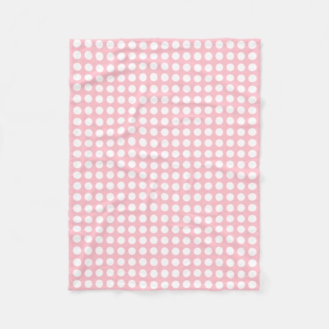 Vit om Rosa Polka dots i medelStorleka Vågrät Fleecefilt (Framsidan)