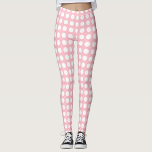 Vit om Rosa Polka dots i medelStorleka Vågrät Leggings