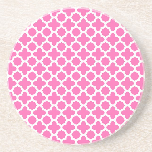 Vit om Shock rosa Quatrefoil Mönster Underlägg Sandsten (Framsidan)