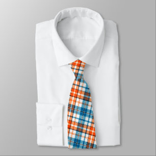 Vit Orange Blå Plaid Rutmönster Design Slips