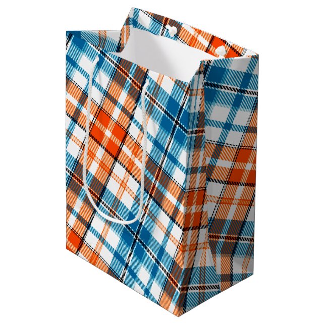 Vit Orange Blå Rutig Tartan Design  (Framsidan Vinklad)