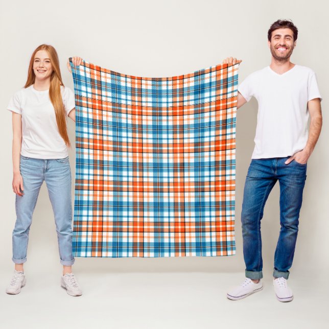 Vit Orange Blå Rutig Tartan Design  Fleecefilt (På plats)