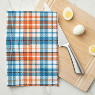 Vit Orange Blå Rutig Tartan Design Kökshandduk