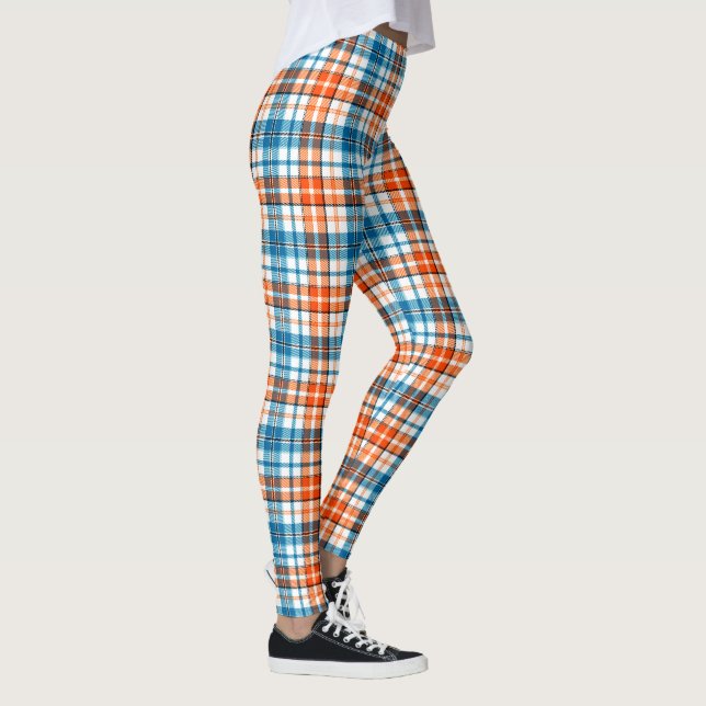 Vit Orange Blå Rutig Tartan Design  Leggings (Höger)