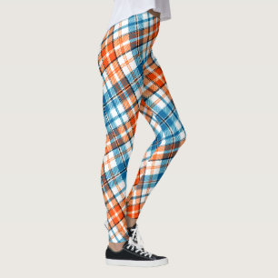Vit Orange Blå Rutig Tartan Design Leggings