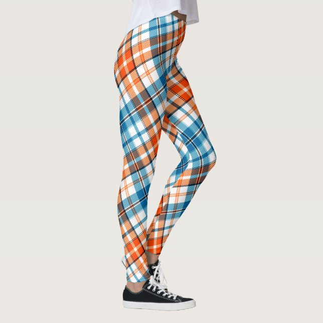 Vit Orange Blå Rutig Tartan Design  Leggings (Höger)