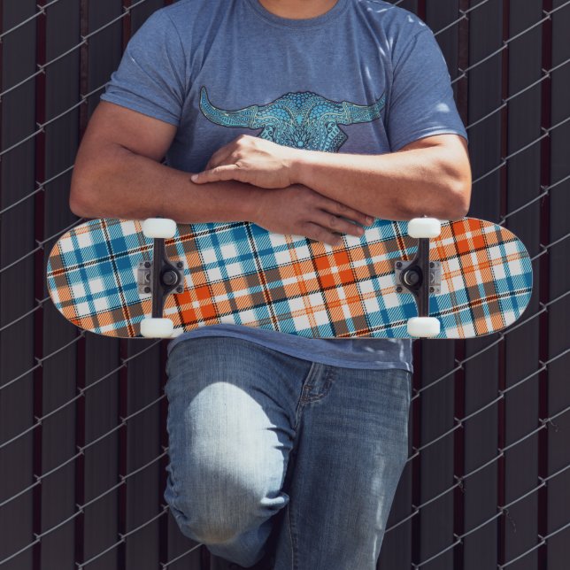 Vit Orange Blå Rutig Tartan Design  Mini Skateboard Bräda 18,5 Cm (Utomhus 3)
