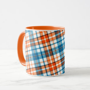 Vit Orange Blå Rutig Tartan Design Mugg