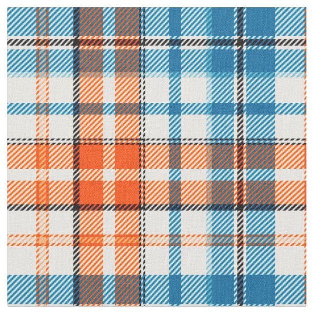 Vit Orange Blå Rutig Tartan Design  Tyg (Närbild)