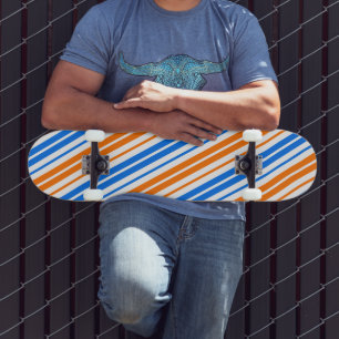 Vit Orange Blå Vertikal Randig Design Mini Skateboard Bräda 18,5 Cm