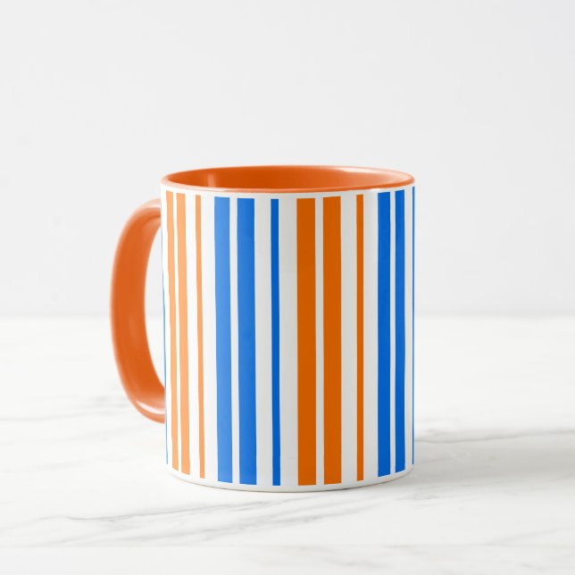 Vit Orange Blå Vertikal Randig Design   Mugg (Framsida vänster)