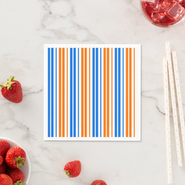 Vit Orange Blå Vertikal Randig Design   Pappersservett (Insitu)