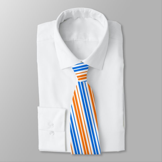 Vit Orange Blå Vertikal Randig Design   Slips (Bunden)