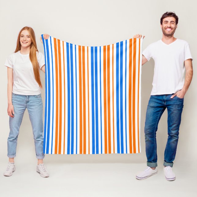Vit Orange Blå Vertikala Randiga Design   Fleecefilt (På plats)