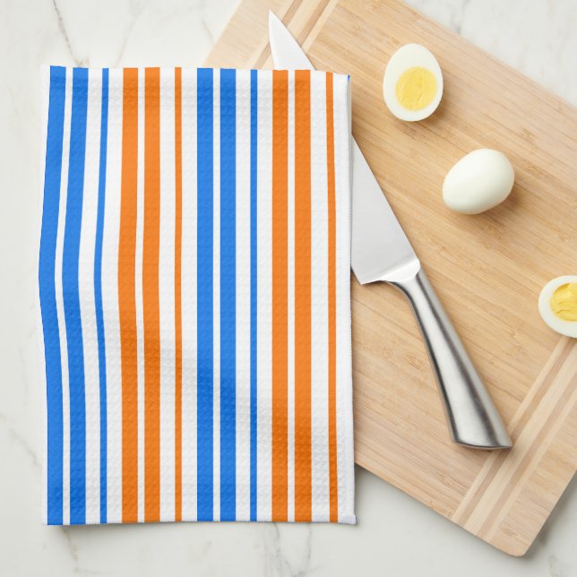 Vit Orange Blå Vertikala Randiga Design   Kökshandduk (Vikt i Fjärdedel)
