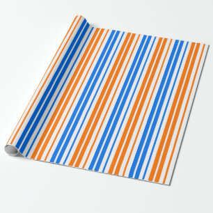 Vit Orange Blå Vertikala Randiga Design Presentpapper