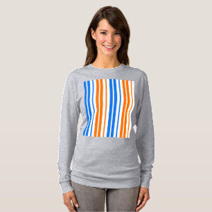 Vit Orange Blå Vertikala Randiga Design T Shirt
