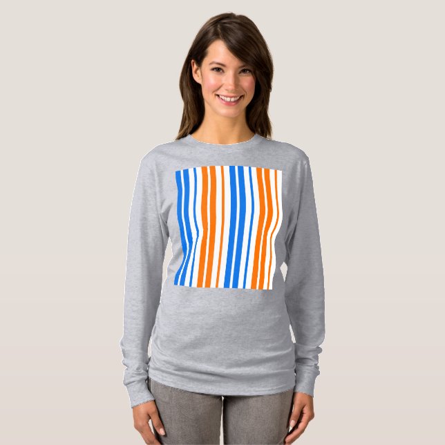 Vit Orange Blå Vertikala Randiga Design   T Shirt (Hel framsida)