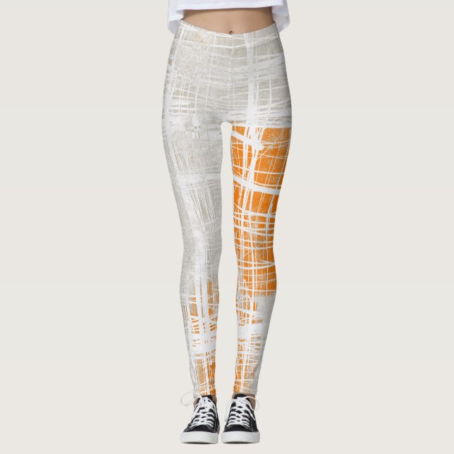 Vit orange grått- abstrakt mönstrad leggings (Framsida)