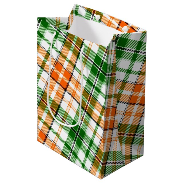 Vit Orange Grön Plaid Tartan Design  (Framsidan Vinklad)